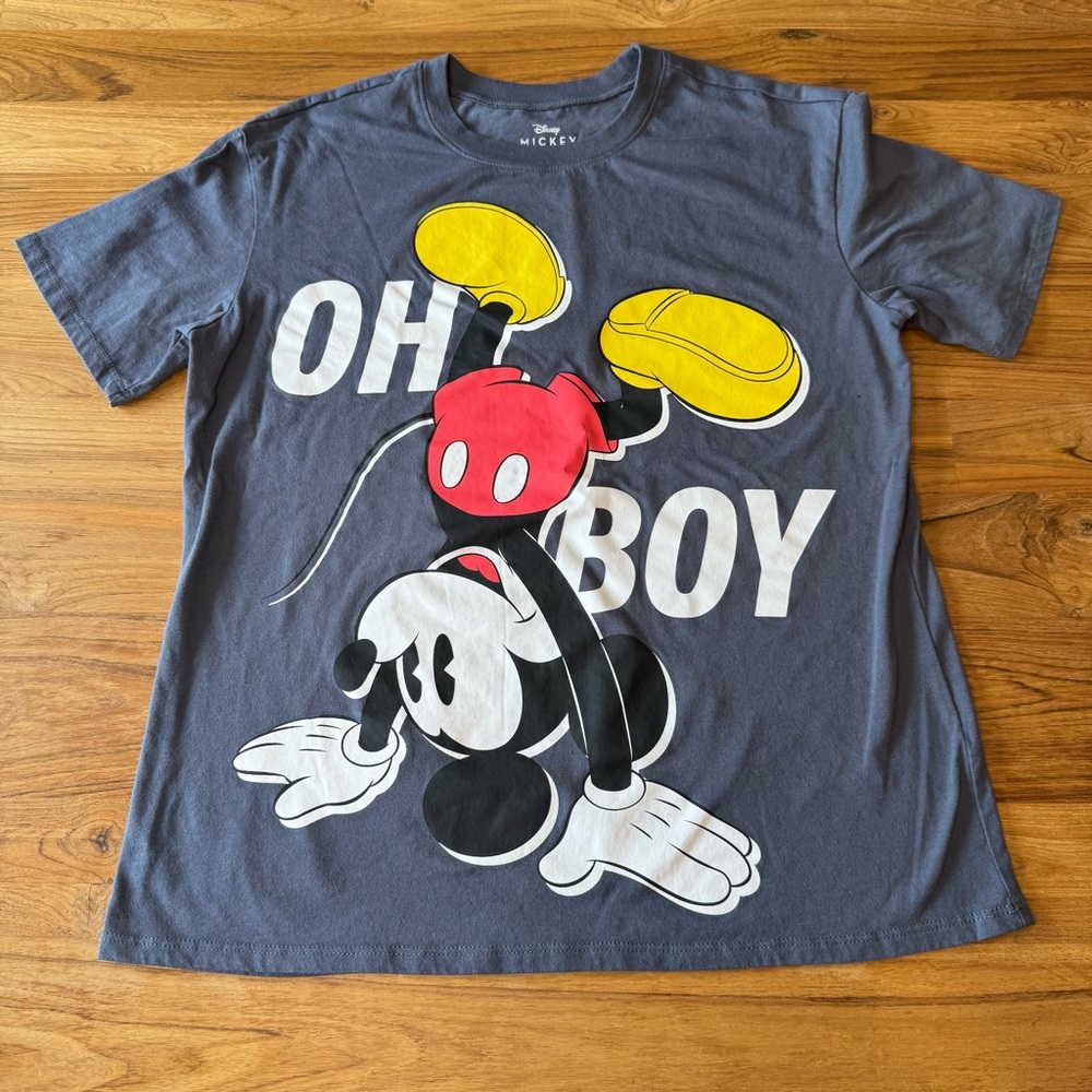 Disney Shirt Kids’ Large 11-13 Grey Mickey Mouse Oh Boy Handstand Short Sleeve